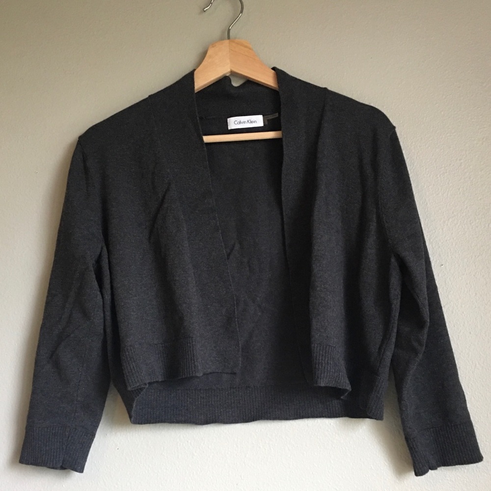 Calvin Klein 3/4 Sleeve Cropped Gray Cardigan